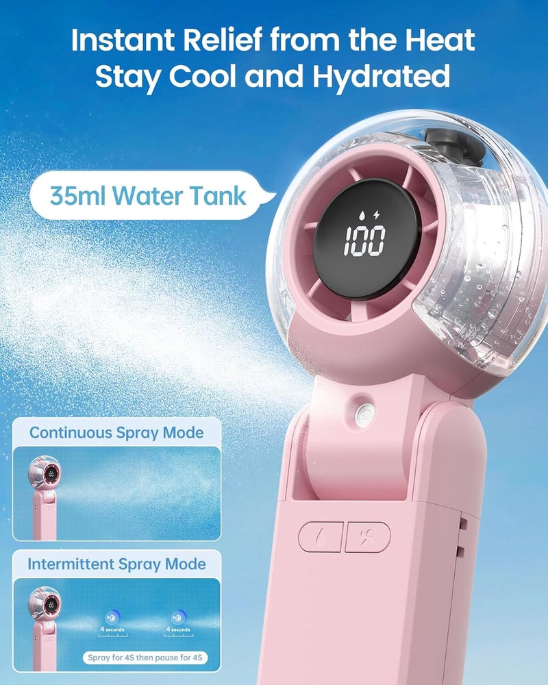 TriPole مروحة رذاذ محمولة باليد مع رذاذ، شاشة LED، قابلة للطي للرقبة والمكتب، مروحة هواء عالية السرعة، مروحة شخصية قابلة لإعادة الشحن مع زجاجة رذاذ ماء للسفر الخارجي - Image 3